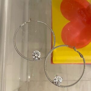 Elegant Silver Hoop Earrings with Crystal